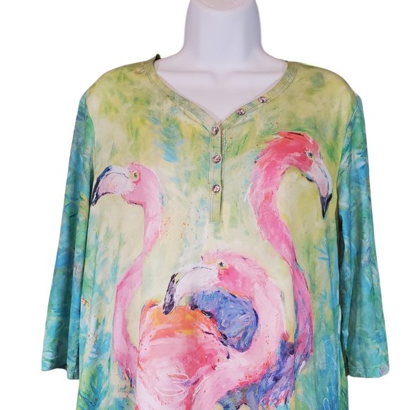 LEOMA LOVEGROVE Tunic/Dress with Pink Flamingos  Size MP - Picture 2 of 7